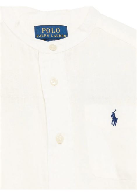 White Linen Shirt with Blue Pony RALPH LAUREN KIDS | 323-964592002